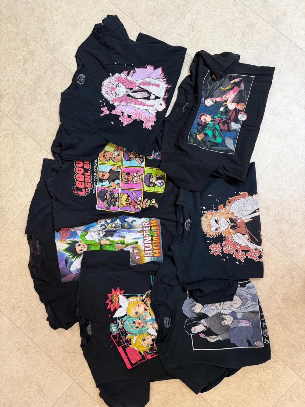 Assorted Anime Graphic Tees - Black Base with Colorful Prints
